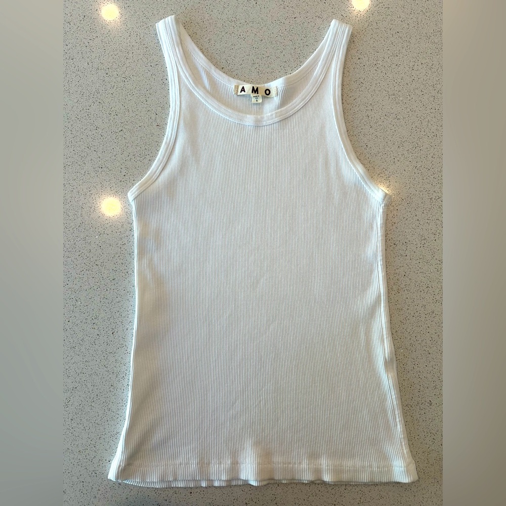AMO Demin brand. Ballet Classic White Ribbed Tank. Size small.